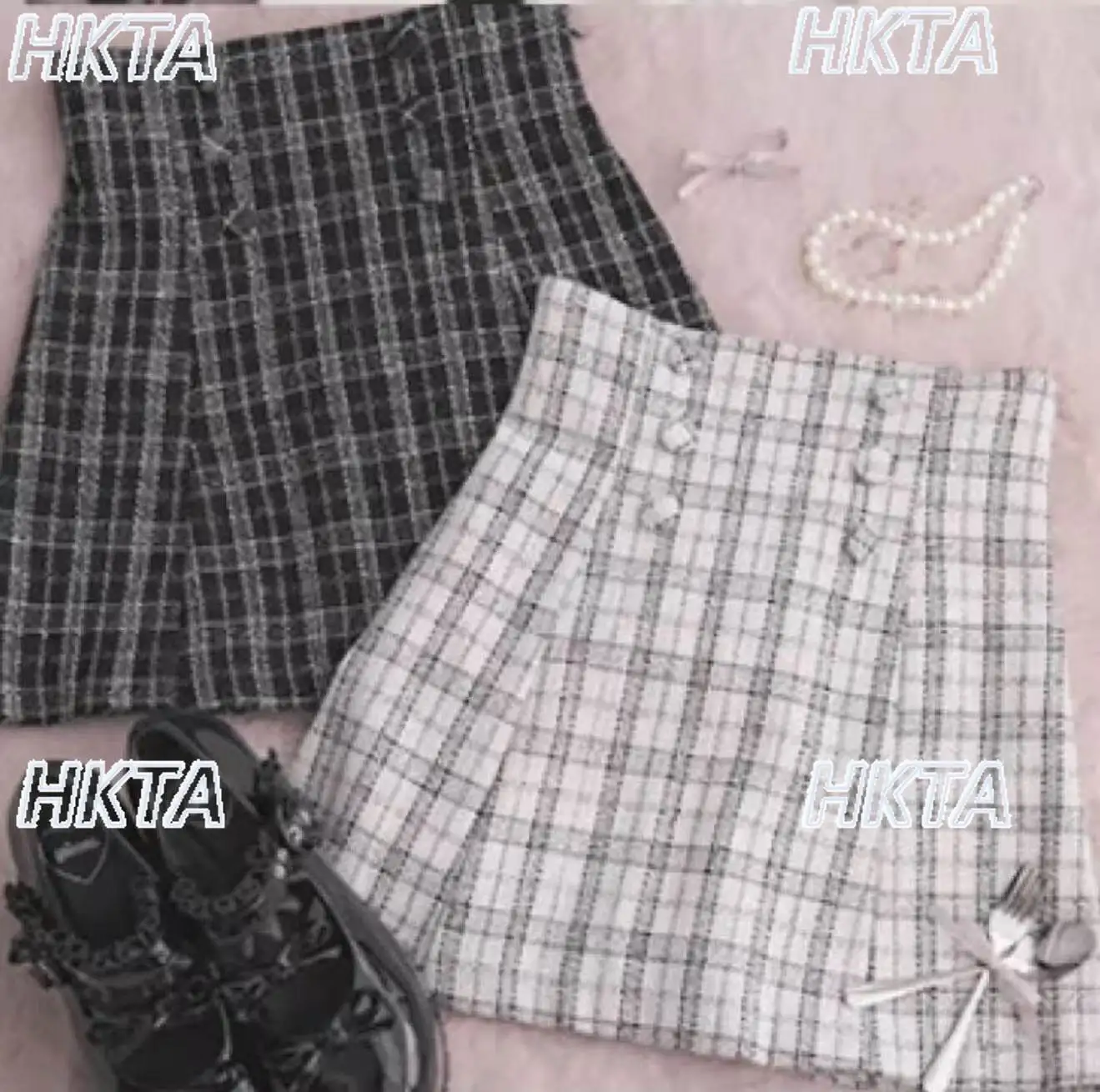 

Японская юбка в стиле Sweet Lolita, плиссированная, из твида, черная, женская, весна 2026, новая, элегантная, приталенная, с высокой талией, в клетку, А-силуэт