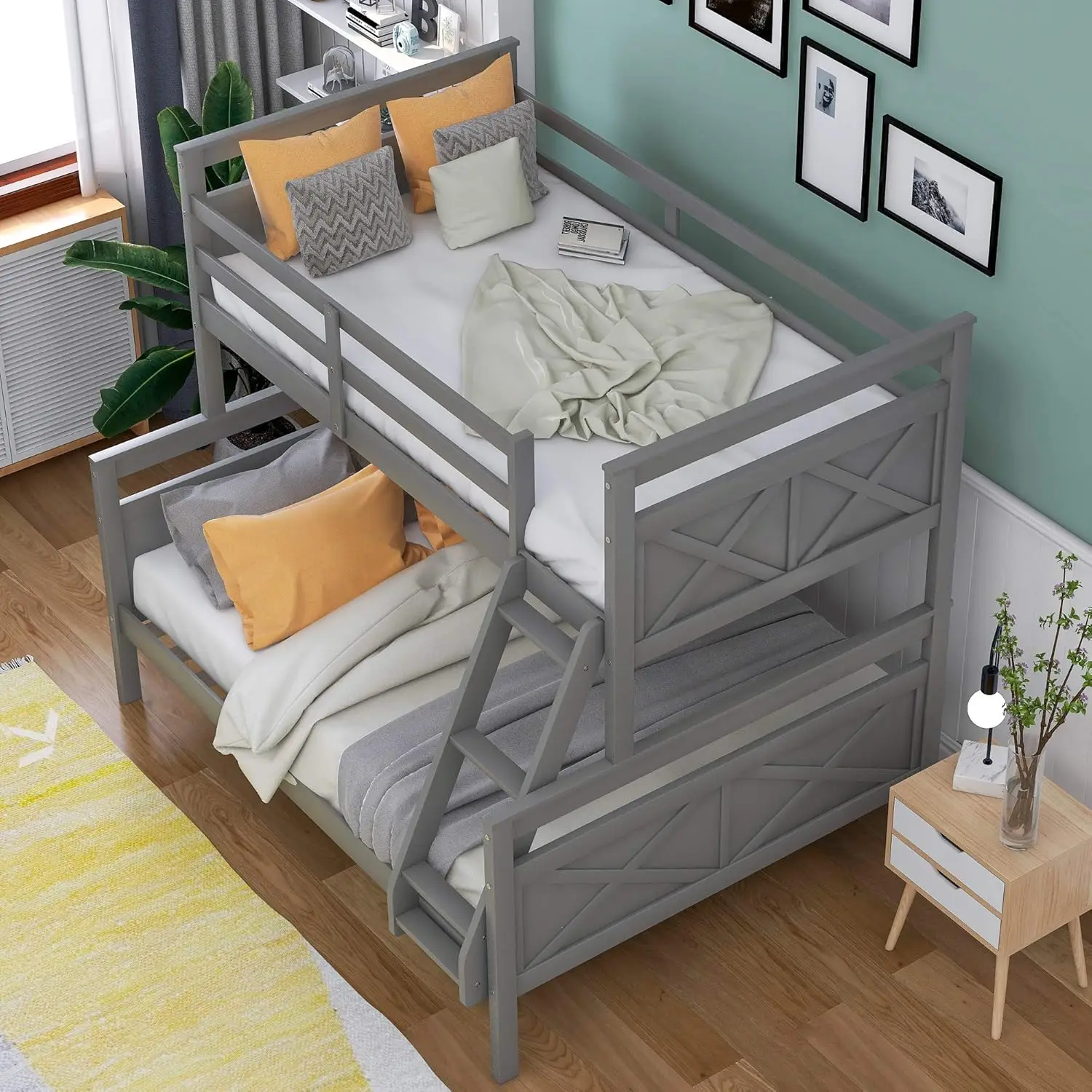 

Twin Over Full Bunk Bed With Ladder And Safety Guardrail Solid Wood Bunk Beds For Kids Teens