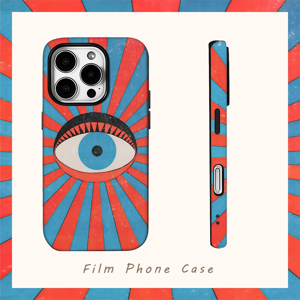 Retro Eye Handyhülle für IPhone 16 15 14 13 12 11 X XS XR XSMAX 7 8 Pro Max Plus Doppelschichtige Rückseite