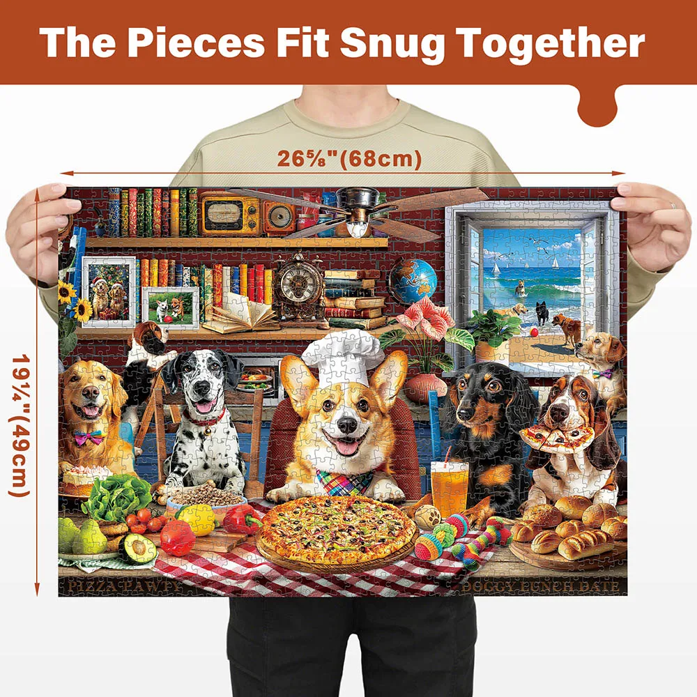 Cute Chef Corgi Multi Breed Dogs Pizza Party Kitchen Funny Pet Jigsaw Puzzle 500-2000Pcs Colorful Cartoon Animal Scene Adult Hom