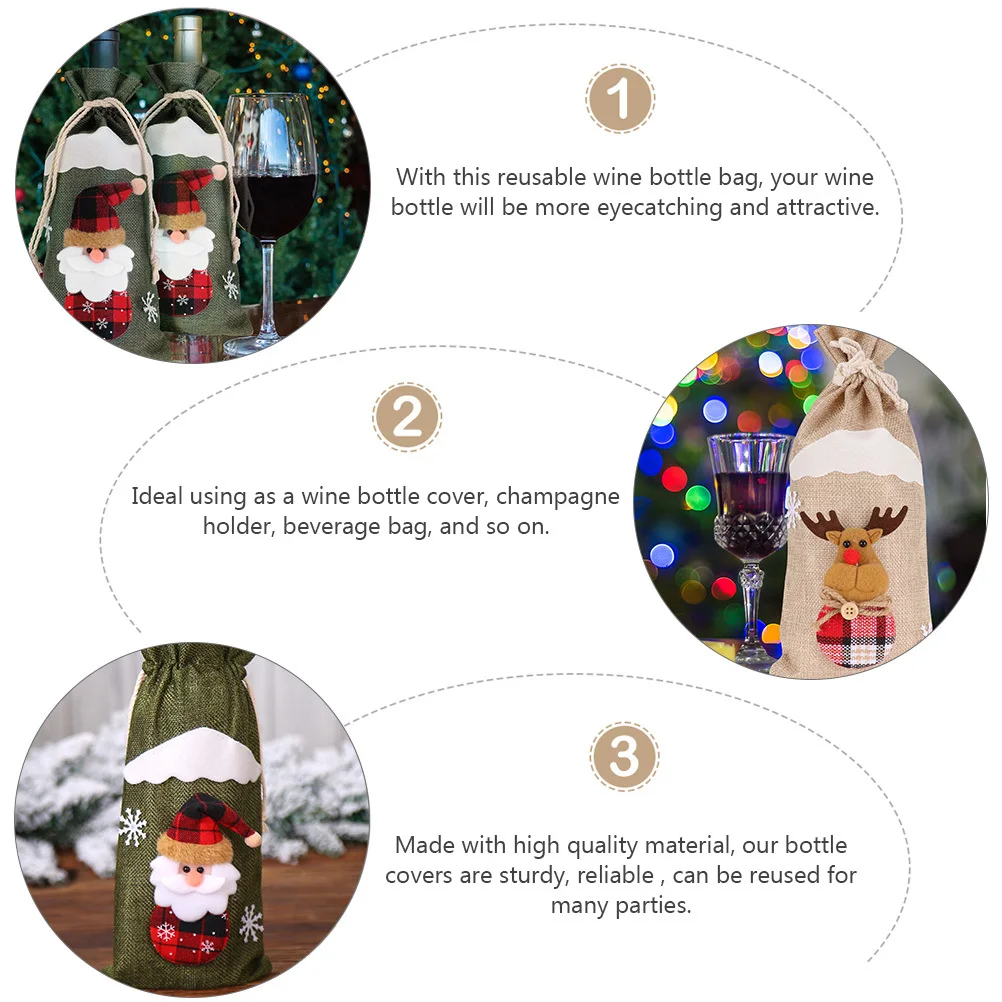 

3Pcs Christmas Wine Bottle Cover Xmas Design Reusable Bottle Bag Party Decoration Holiday Atmosphere