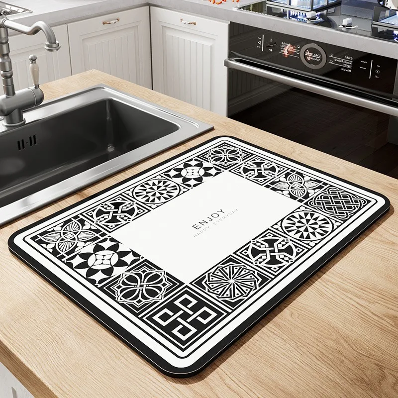 Kitchen Countertop Drain Pad Diatomaceous Earth Absorbent Pad Tableware Drying Pad Cup Pad Non Washable Erasable Tea Table