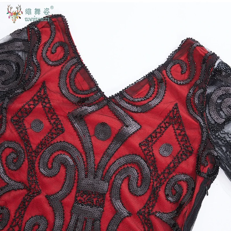 レディースヴィンテージタッセルバタフライスリーブベストスパンコールイブニングドレスVネック手作りビーズボールガウンヴィンテージステージ衣装