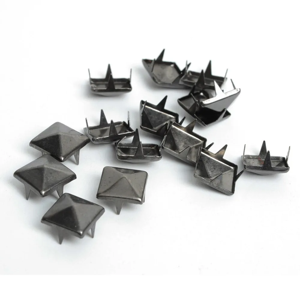 10mm Black Square Rivets 4 Claw Spikes And Studs Punk Leather Rivets For Jeans Clothes 100pcs Punk DIY Crafts For Bags