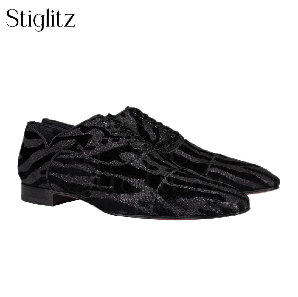 

Zebra Print Suede Oxford Shoes Almond Toe Lace-Up Dress Shoes Black Grey Sequin Texture Fashion Style Leather Shoes for Men Sale