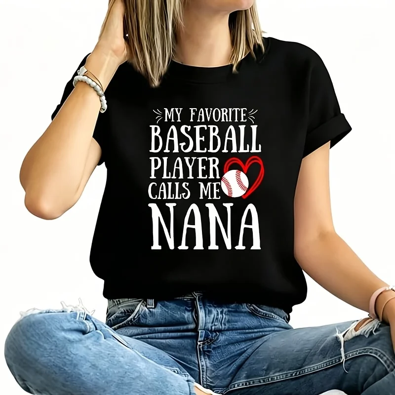 My Favorite Baseball Player Calls Me Nana Cute Nana Baseball Women's Plus Size T-Shirt 100% Cotton 220g