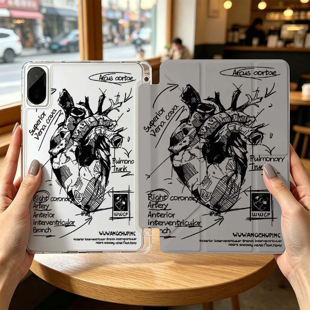Cartoon Human Heart Sketch For Xiaomi Redmi Poco Pad 8 7 6 5 C1 SE 9.7 11.2 12.1 11 inch 3Y Tablet Case Cool