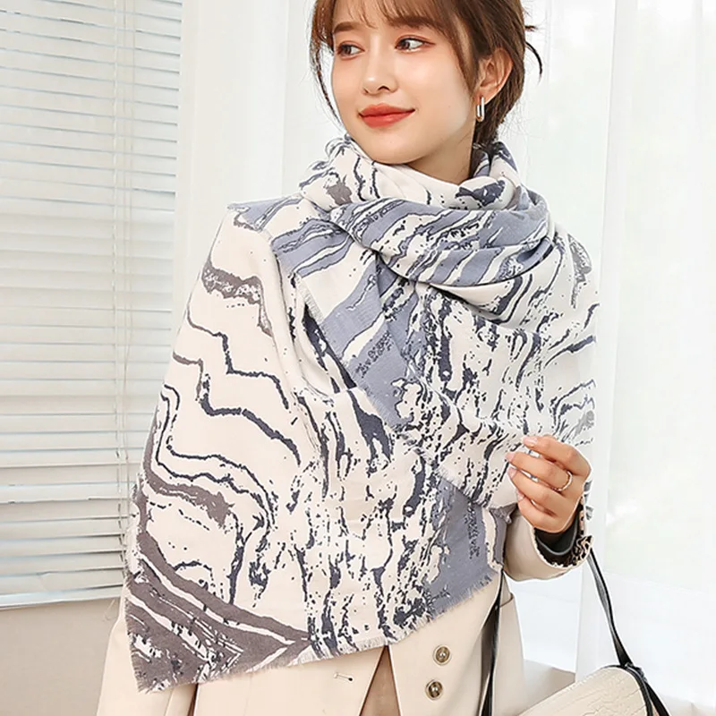 

Marble Print Pashmina Cashmere Blend Scarves Female Shawl and Wraps Ethic Style Mantilla Muffler Bufanda Vintage Hijabs Chal