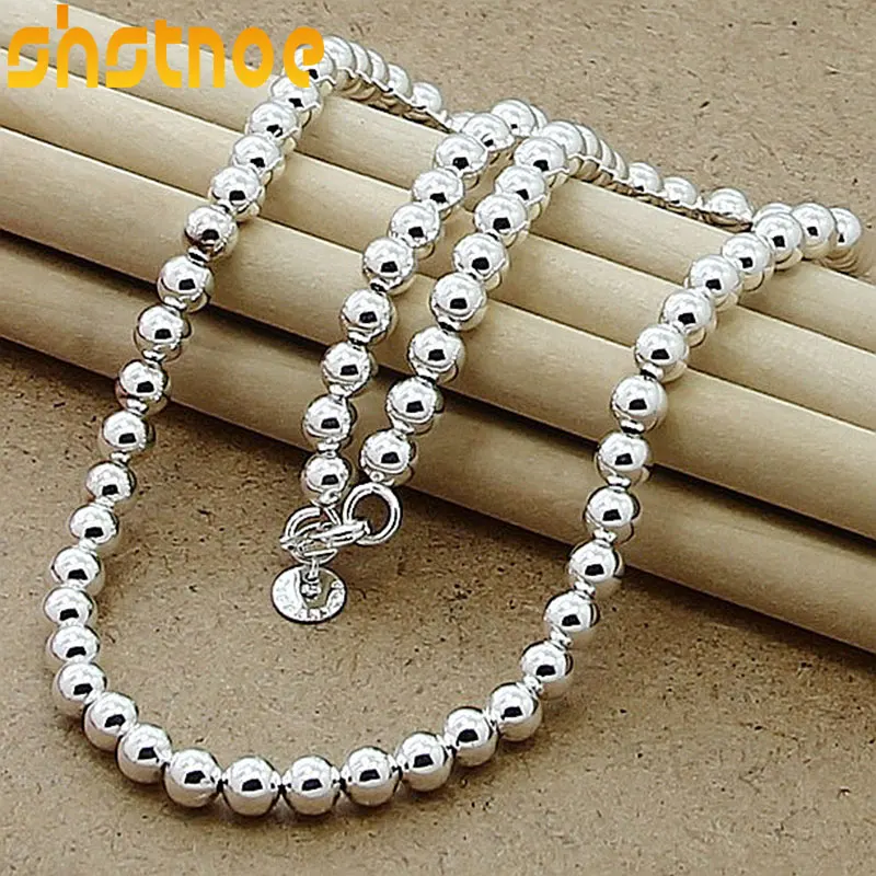 

SHSTONE 925 Sterling Silver 6mm Bead Chain Necklace For Women Wedding Birthday Party Fashion Charm Fine Jewelry Gifts