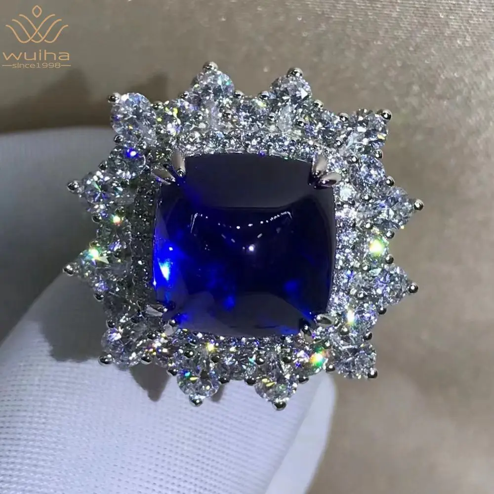 WUIHA Real 925 Sterling Silver Sugar Loaf 10CT Fancy Vivid Sapphire Created Moissanite Wedding Ring for Women Gift Drop Shipping