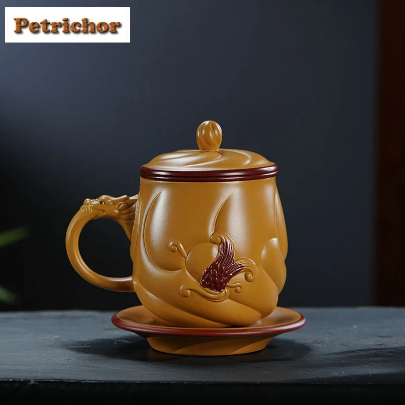 520ml Yixing Zisha Fish Transforms Into Dragon Filter Tea Separator Cup Zen Tea Mug With Infuser Tea Brewing Office Water Cup