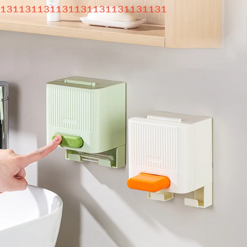 Home Bathroom Storage Organizer for Makeup Cotton Swabs Automatic Press Cotton Swab Dispenser Box with Dustproof Lid