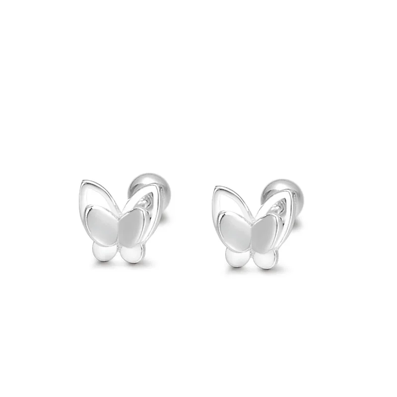 925 Sterling Silver Double Butterfly Stud Earrings for Women Funny Animal Smooth Surface Earring Girl Birthday Piercing Jewelry