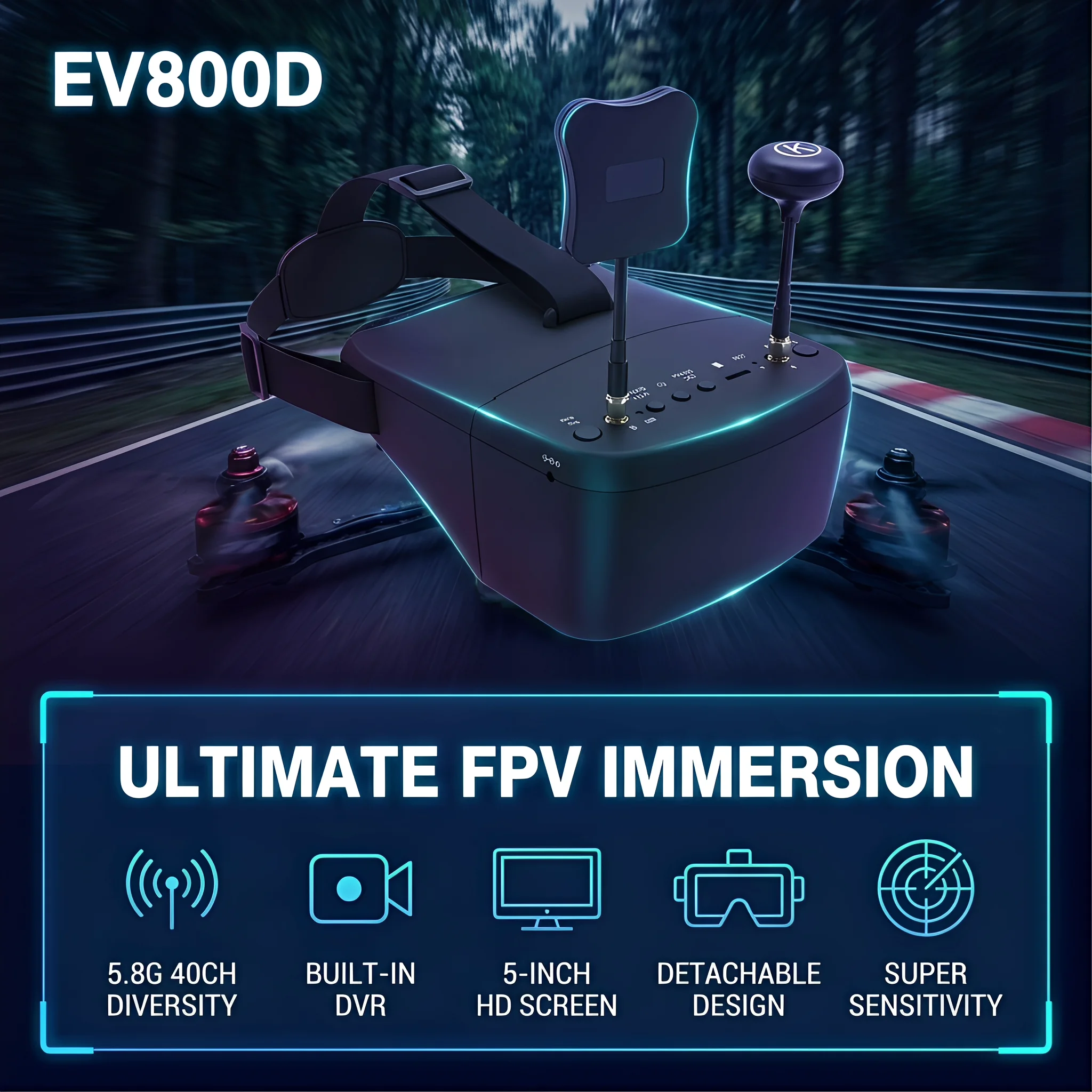 Eachine EV800D 5.8G 40CH 5 Inch 800*480 Video Headset HD DVR Diversity FPV Goggles