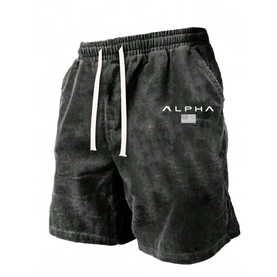 

290g Washed Flag Patriotic Gift Printed Shorts High-Quality Batik Cotton Men's Shorts Suitable For Daily Wear Adjustable Drawst