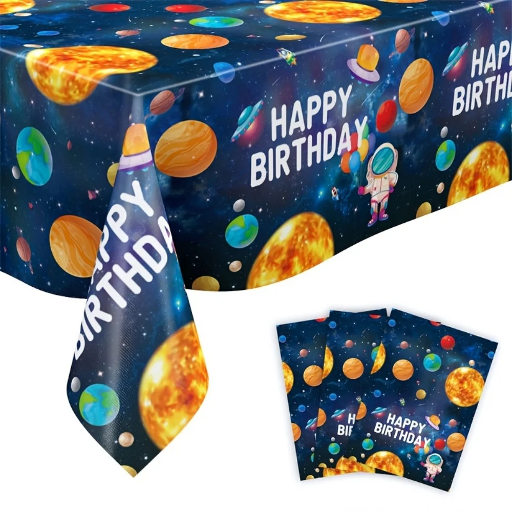 1 Piece of Household Party Space-Themed Planet Pe Disposable Waterproof Birthday Party Tablecloth, Banquet Party Birthday Tablecloth Decoration Supplies