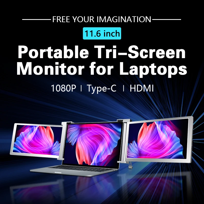 11.6'' Triple Portable  Laptop Monitor Extender Dual Screen FHD IPS Type-C Speakers Display Extender