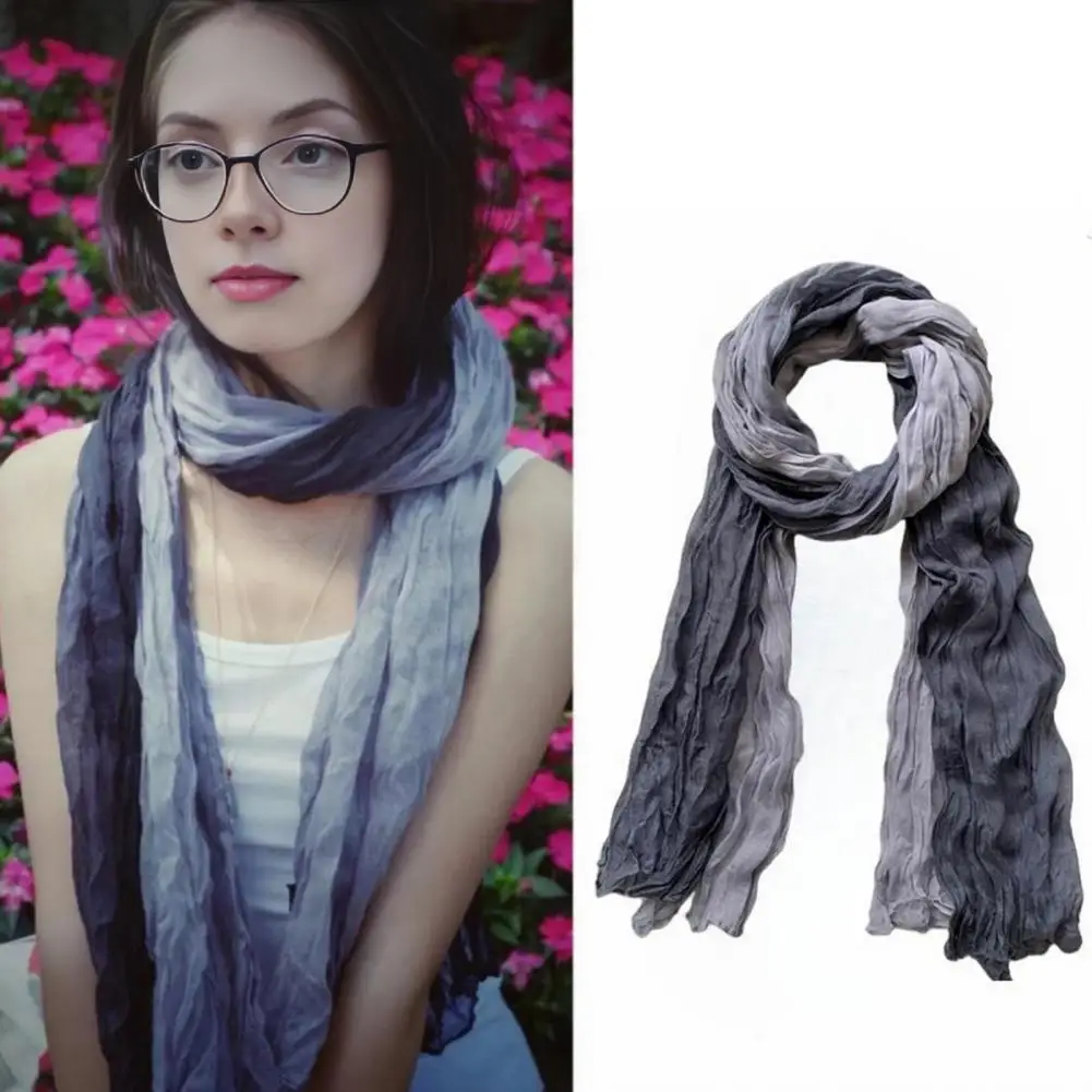 

Unisex Autumn Winter Shawl Scarf Gradient Color Multi-functional Wrinkled Long Scarf Wind-Proof Women Shawl Wrap