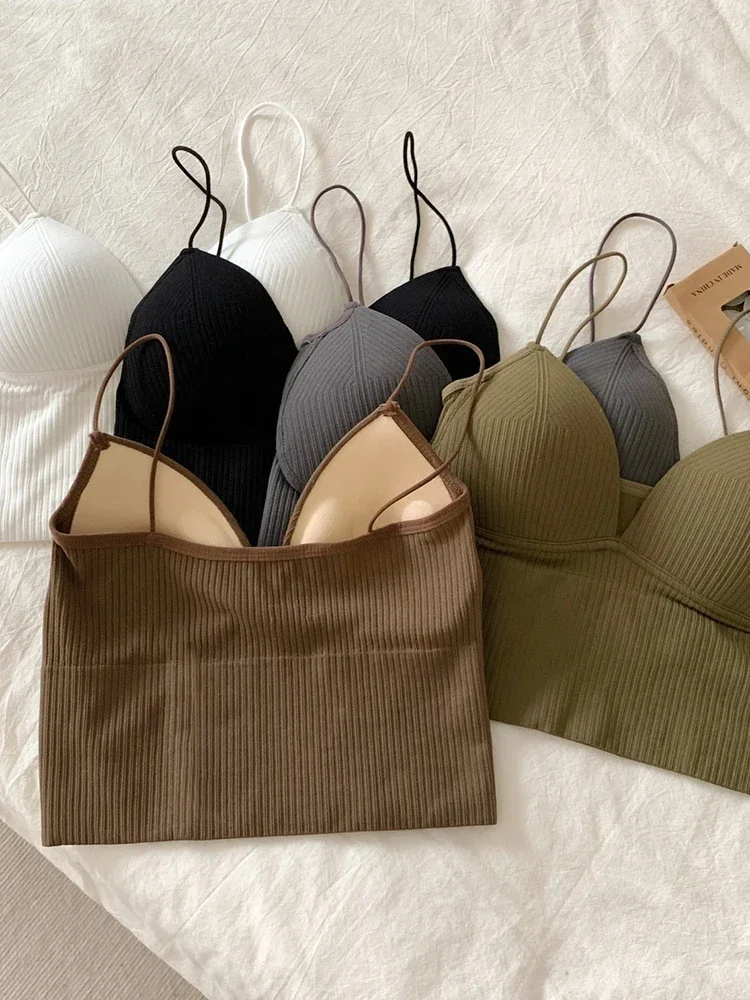 حمالة صدر كاميس ضيقة بدون أكمام للسيدات ملابس داخلية أساسية صيفية مبطنة حمالة صدر تانك القمم النسائية الصلبة المثيرة قطع علوية قصيرة