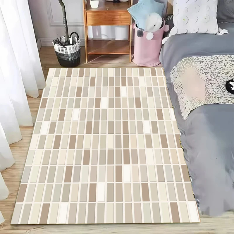 Minimalist Tile Texture Striped Pattern Area Rug Large Carpet for Living Room Bedroom Hallway Kitchen Stylish Decor Floor Mat