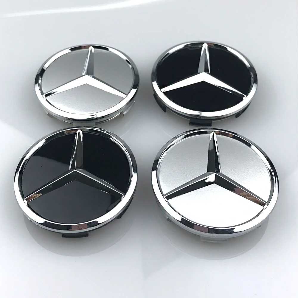 4pcs 60mm Black Silver Car Wheel Cap Badge Logo Cover For Mercedes Benz W176 W177 W204 W205 W212 W213 W206 X156 X253 W117 W166