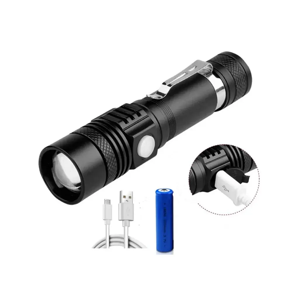 Ultra Bright Led Flashlight Usb Rechargeable Led Torch T6 Lanterna Light Use18650 Battery.for Cycling Outdoors