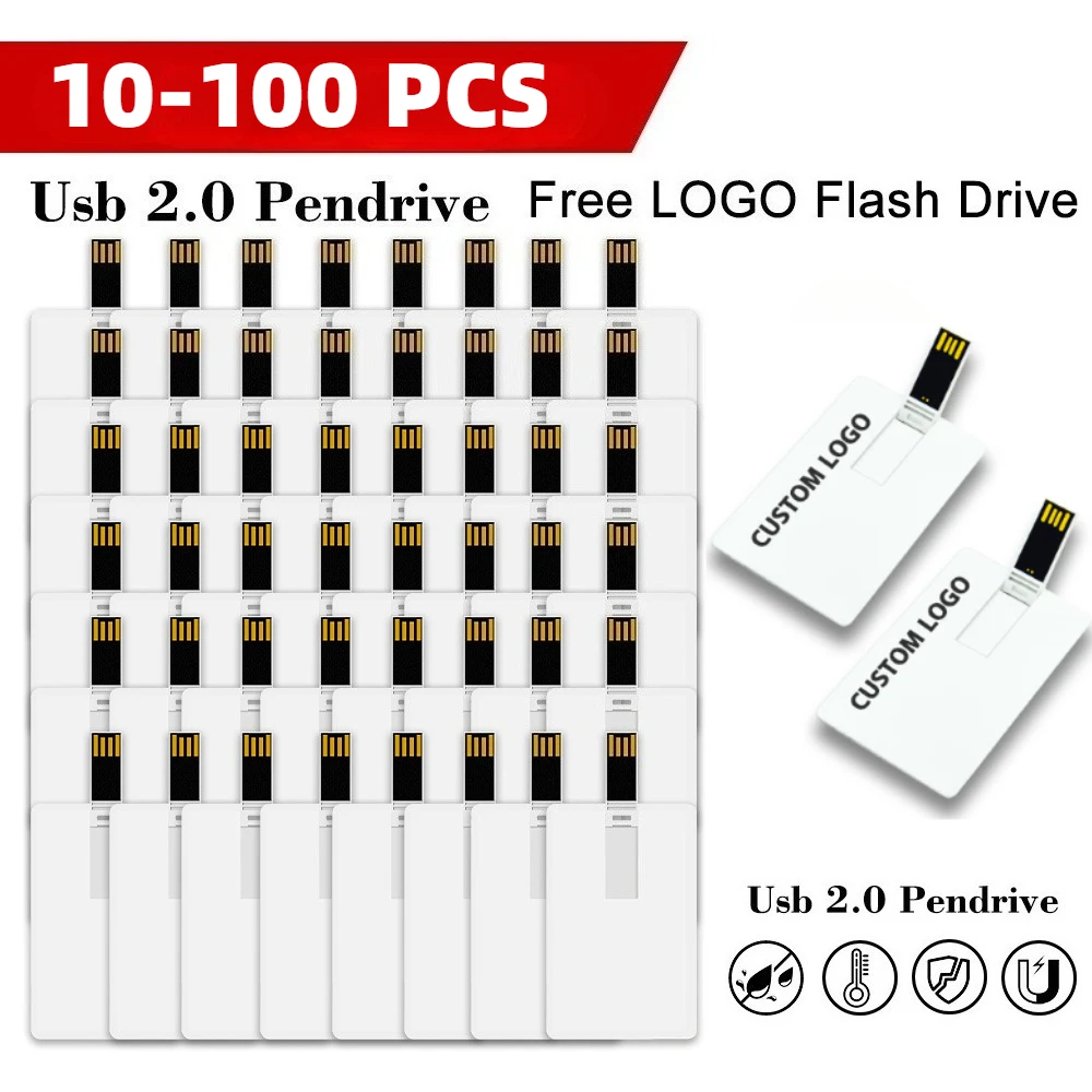 10-100Pcs Credit Card Model USB Flash Drive 16GB Memory Card 32GB Pendrive USB stick Pen Drive Free Custom Logo Color Printing