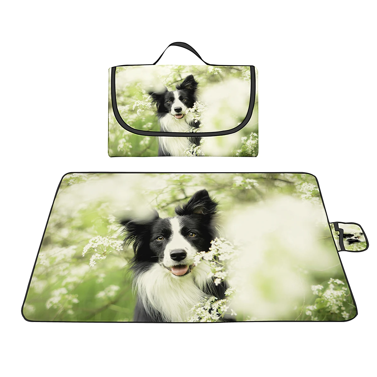 Border Collie Dog Large Picnic Mat Camping Mat Waterproof Sandproof Outdoor Beach Blanket Pack Tote Foldable Travel Handy Mat