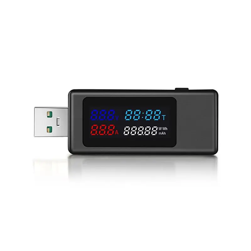 FULL-5X 6 In 1 USB Tester DC4-30V IPS Display Digital Voltage Power Timing Capacity Meter Detector For Current, Voltage,Black