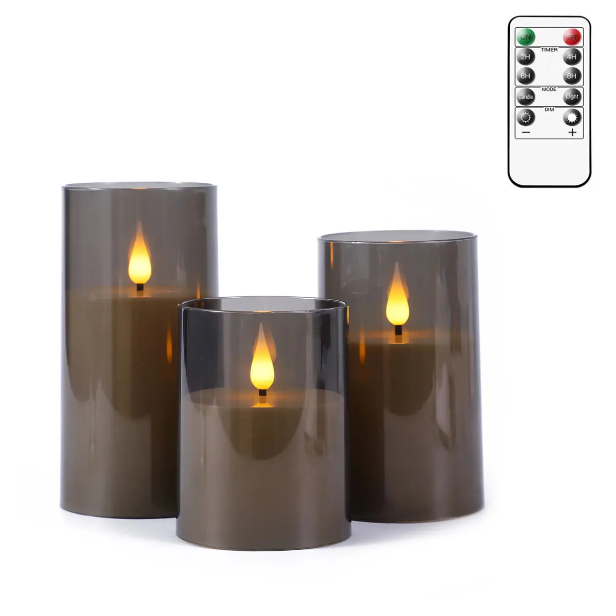 1 or 3 Pieces Gold/Grey Led Flameless Pillar Candles With Remote And Timer,Christmas/Halloween Candles With Acrylic Glass