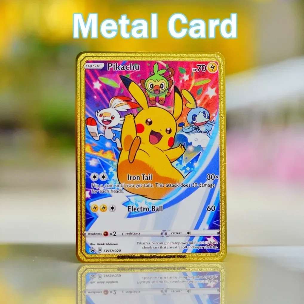 10000 PS Metall Pokémon Buchstaben Pokemon Karte Charizard Vmax Pikachu Mewtwo Gold Eisen Vstar Spielkarten Anime Spiel Spielzeug Kind Geschenke