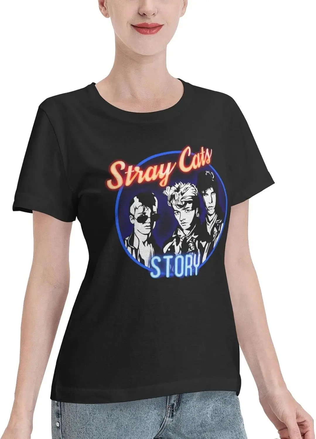 Stray Rock Cats Band Shirts Women Summer Tops Cotton Short-Sleeve Clothes Crewneck T Shirt