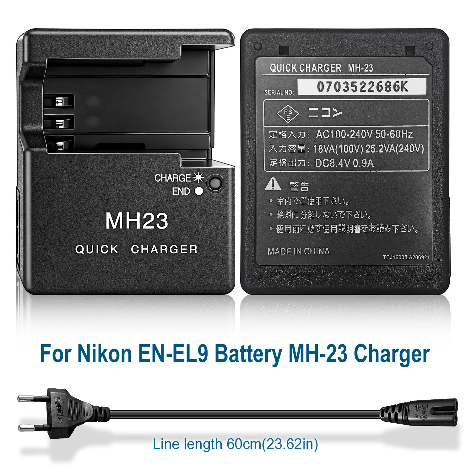 MH-23 Batterieladegerät für Nikon EN-EL9/EN-EL9A Akku für D5000 D3000 D8000 D60 D70 D50 D40 D40X Kamera – Detail 1