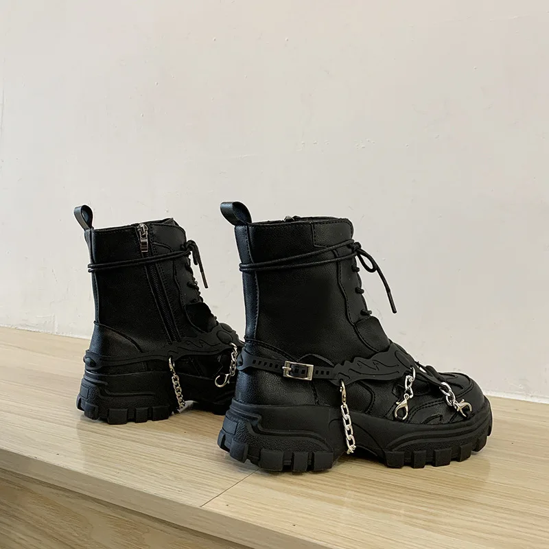 Comemore Women Autumn 2023 Punk Gothic Woman Combat Boot Ladies Black Punk Woman Motorcycle Boots Shoes Platform Ankle Boots 39