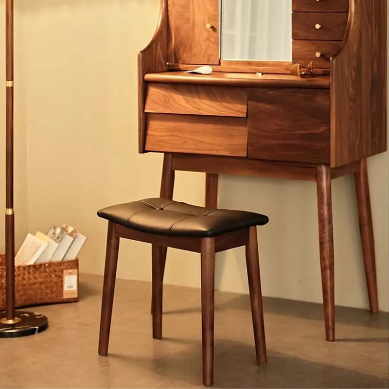 Walnut Wood Stool, Soft Padded Solid Wooden Square Stool for Bedroom Desk Vanity Piano Bar, Multi-Functional Furniture