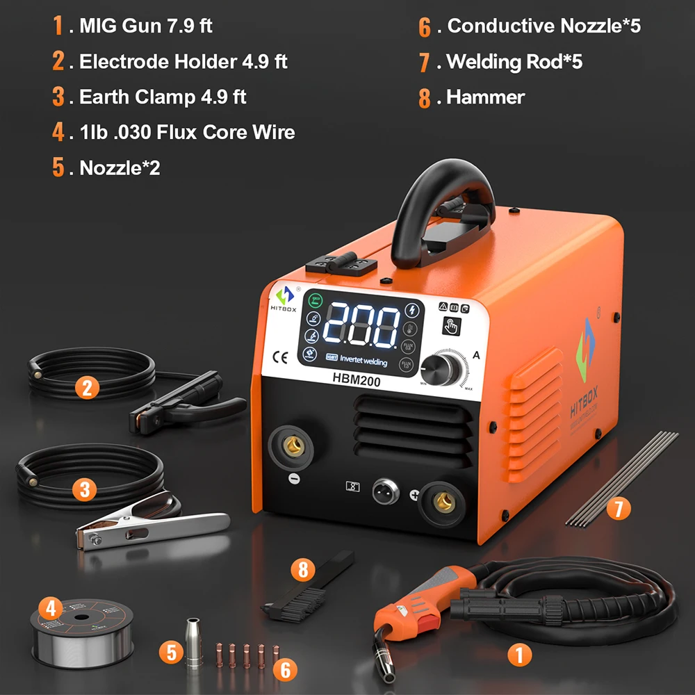 HITBOX 3 in 1 Semi-automatic Welding Machine MIG/LIFT TIG/MMA Non Gas Inverter Welder Synergy Tool For Gasless Soldering HBM200