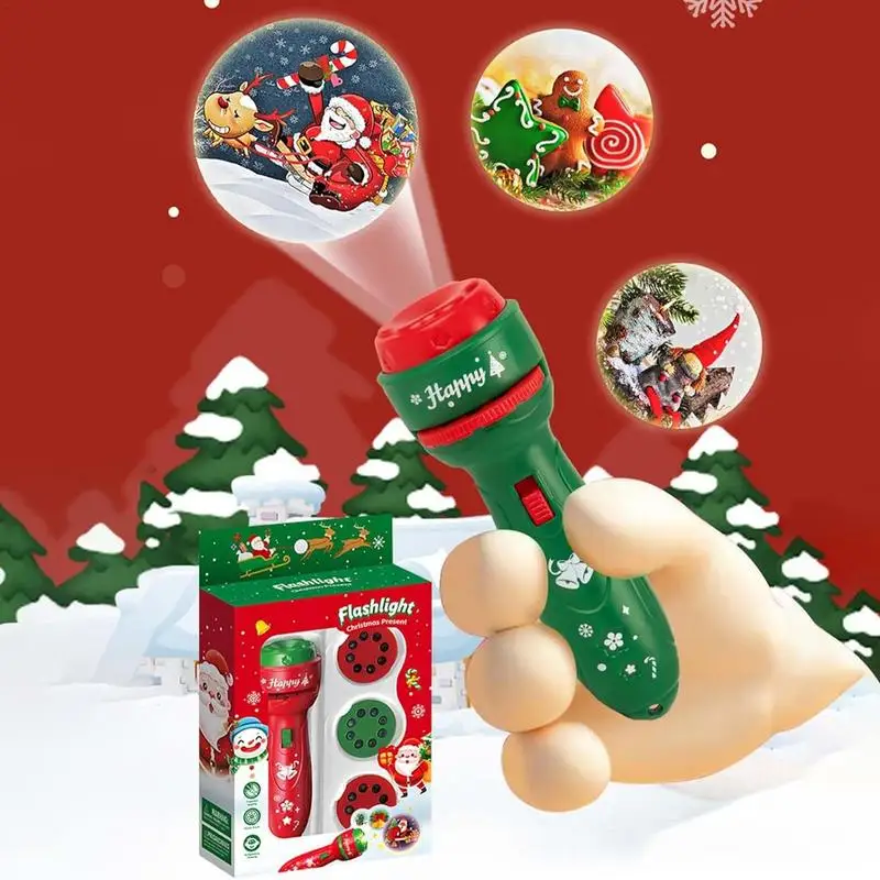 Fun Cartoon Santa Projector Flashlight Toys Kids Early Education Light Up Pattern Sleep Flashlight Baby Puzzle Christmas Gifts