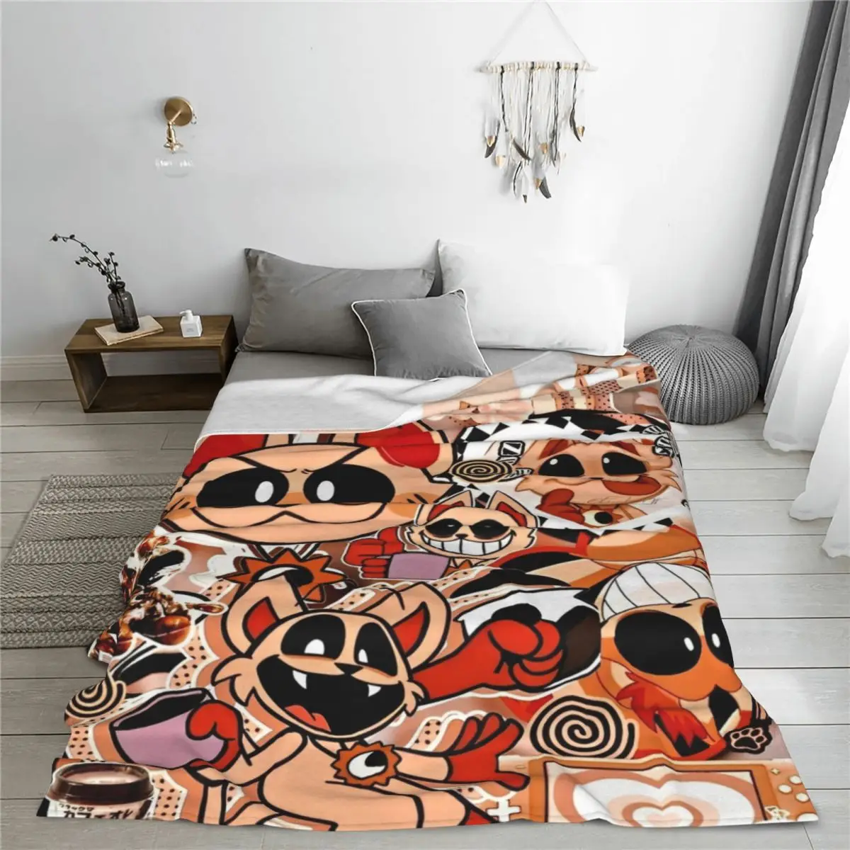 CATNAP DOGDAY Cartoon Smiling Critters Blanket Flannel Summer Portable Super Soft Throw Blankets for Sofa Outdoor Rug Piece