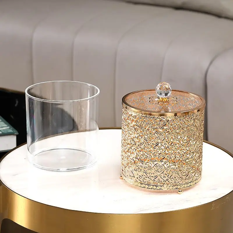 Desktop Trash Can Light Luxury Home Peel Confetti Storage Metal Thickened Acrylic Liner Storage Bucket Household Cleaning Tools