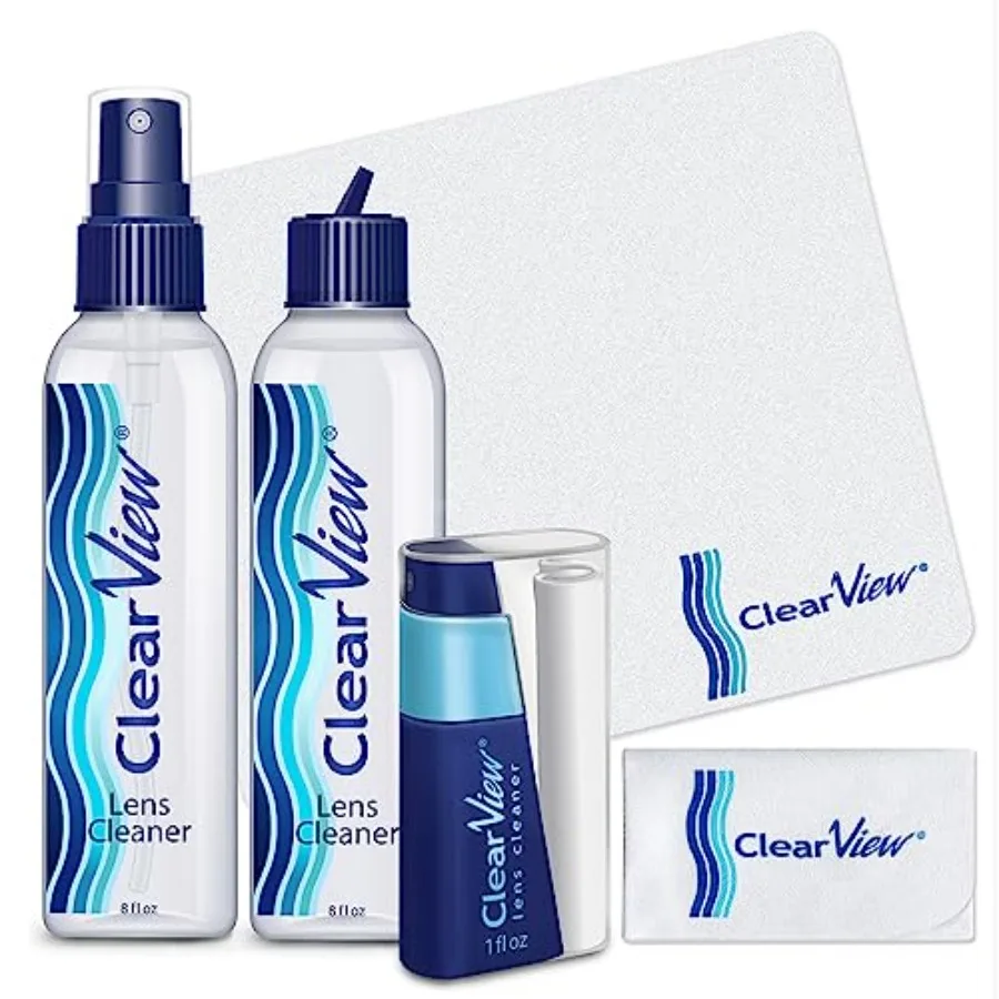 

Clear View Lens Cleaner Kit 2 x 8oz Bottles, 1 Travel Spray 1oz,3 Premium Microfiber Cloths Safe for All Lenses, Coatings and S