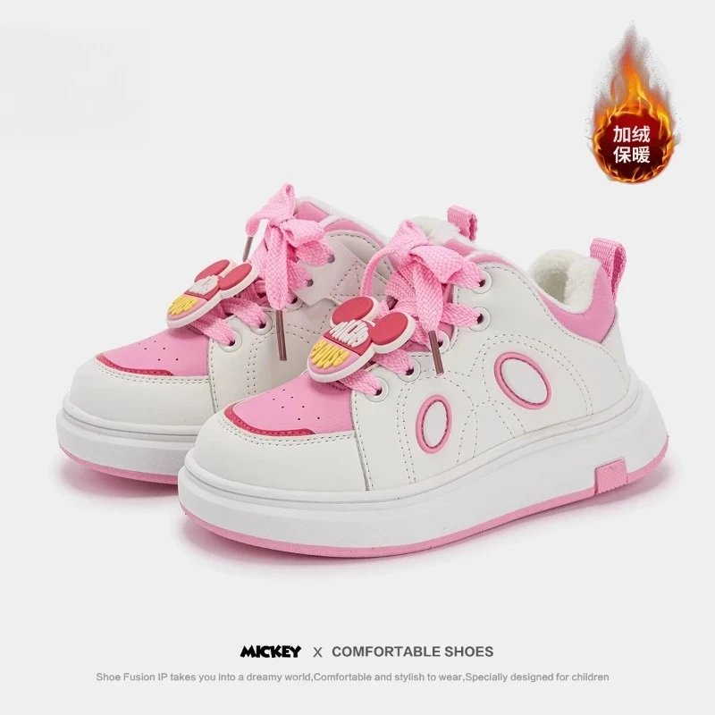 

Детские кроссовки Disney 2025 года, розовая повседневная обувь на флисовой подкладке для школы и повседневной носки, дизайн унисекс