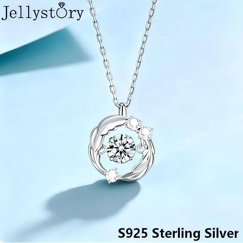 JellyStory Light Luxury Feather Necklace for Women S925 Sterling Silver 0.5Ct Moissanite with Moving Design Valentines Day Gift