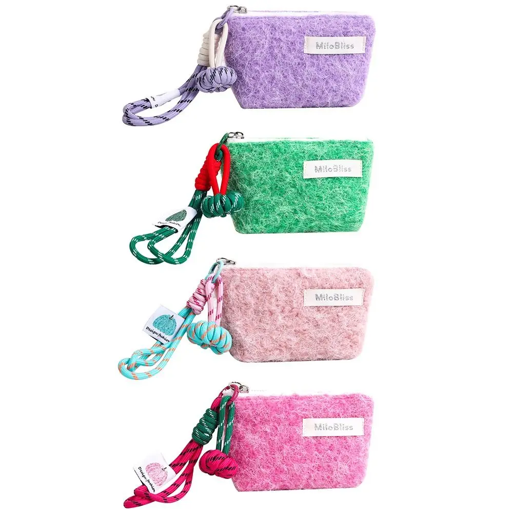 

Small Mini Plush Card Bags with Heart Pendant Square Travel Coin Purse Ins Korean Makeup Handbags Lipstick