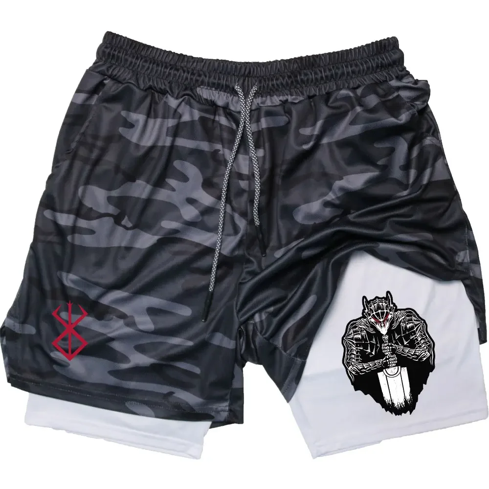 Anime Berserk Compression Shorts Fitness Gym Training 2 in 1 Sports Shorts Quick Dry Workout Jogging Double Deck Summer Shorts