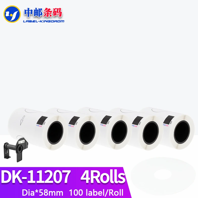 5 Refill Rolls Compatible DK-11207 Annual CD Label 58mm Diameter 100Pcs Compatible for Brother Label Printer White Paper DK-1207