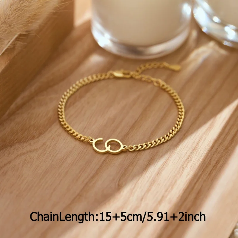 Custom Initial Letter Bracelet for Women,304L Stainless Steel Cuban Chain Personalized Name Bracelet Customized Jewelry Gift - view 3