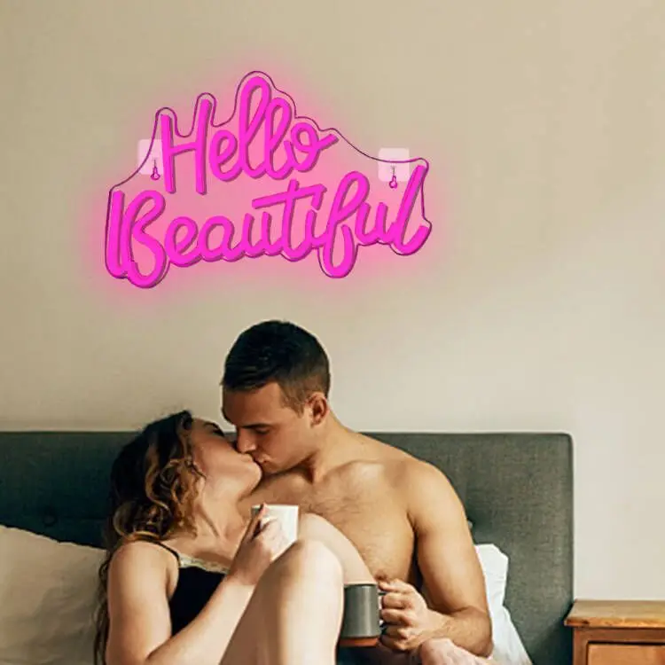 Ineonlife Neon Sign Light hello beautiful Atmosphere Wedding USB Powered Acrylic LED Wall Bar Party Decor Beautiful Room Gift