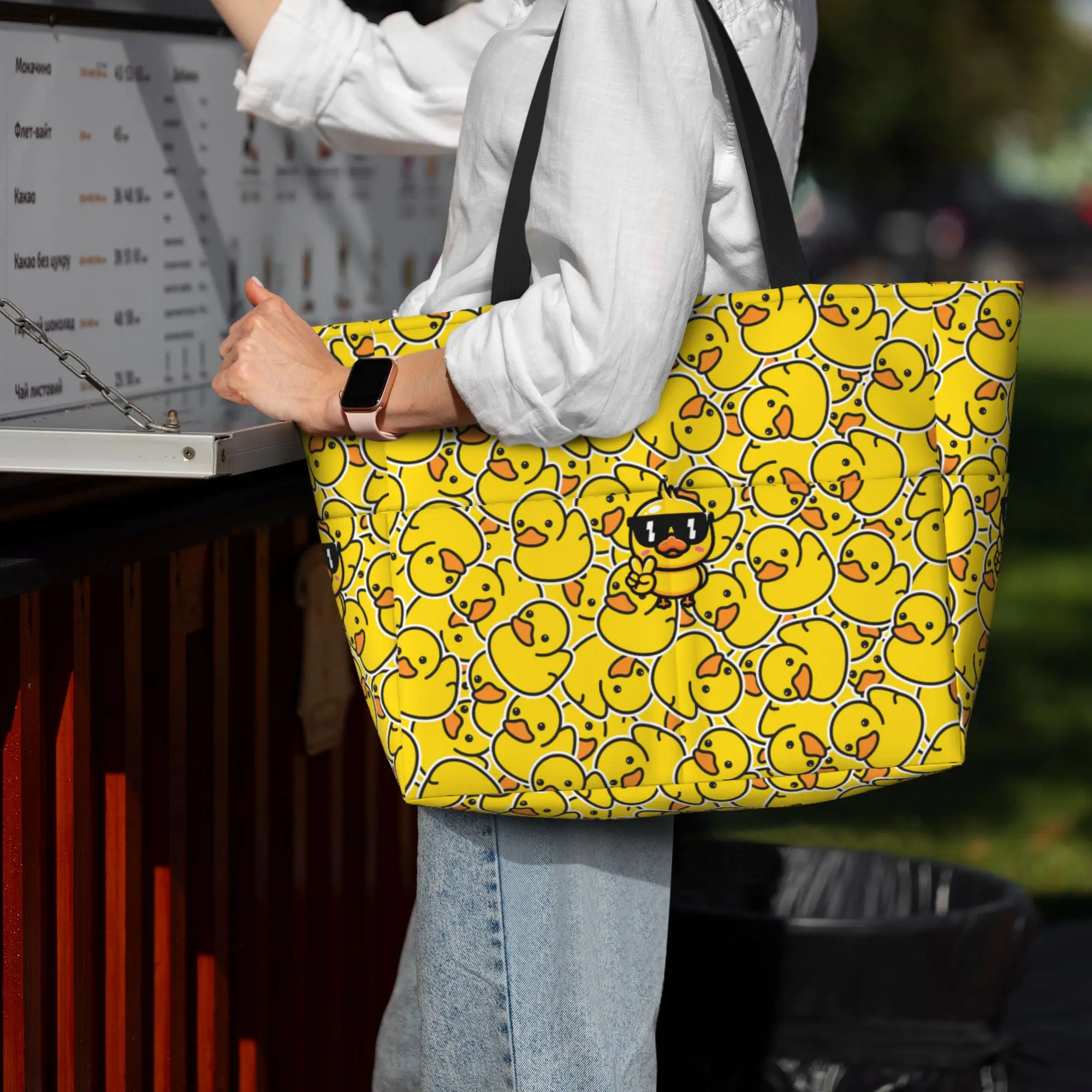 Cute Yellow Duck Beach Tote Bags para mulheres, impermeável e Sandproof, grande bolsa de viagem, apto para piscina, ginásio, férias