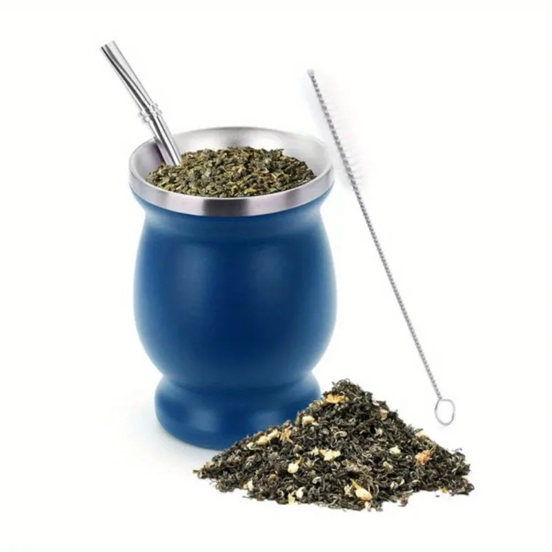 1Set Double-Wall Stainless Tea Set Water Mate Tea Cup 8 Ounces Stainless Steel with Spoon Straw Cleaning Brush Gourd Cup - view 8