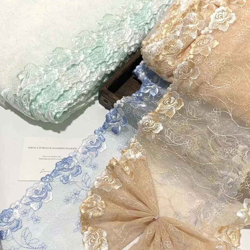 

15Yards Two Tones Floral Embroidery Lace Trim Skirt Hem Underwear Sewing Acces Craft DIY Apparel Fabrics Wedding Dress Sleeve